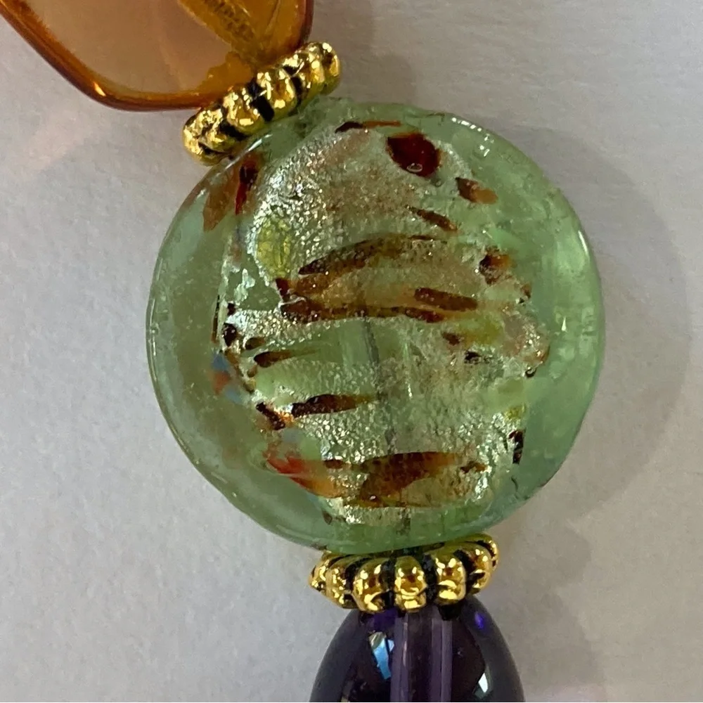 HAND CRAFTED Lamp-worked Glass Czech Crystal Beaded BRACELET Gold 7” NWT